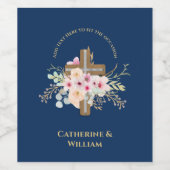 Gepersonaliseerde doop & doop Bloemenkruis Wijn Etiket (Enkel label)