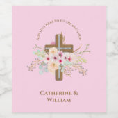 Gepersonaliseerde doop & doop Bloemenkruis Wijn Etiket (Enkel label)