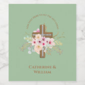 Gepersonaliseerde doop & doop Bloemenkruis Wijn Etiket (Enkel label)