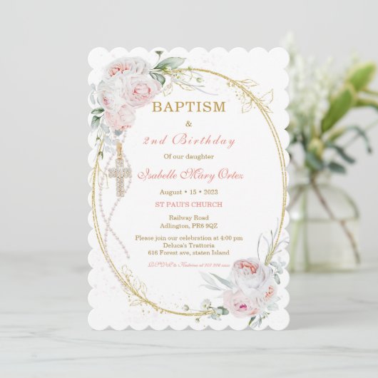 Gepersonaliseerde doop en 2e verjaardag kaart (Staand voorkant)