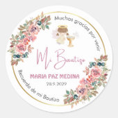 Gepersonaliseerde doop en gunsten geschenken roze  ronde sticker (Voorkant)