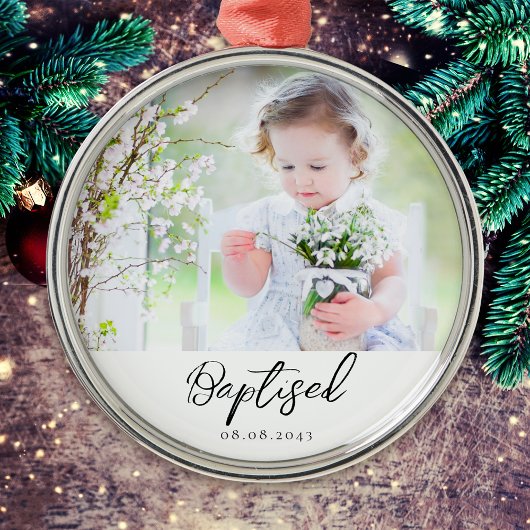 Gepersonaliseerde Doop Foto Keepsake Metalen Ornament