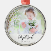 Gepersonaliseerde Doop Foto Keepsake Metalen Ornament (Voorkant)