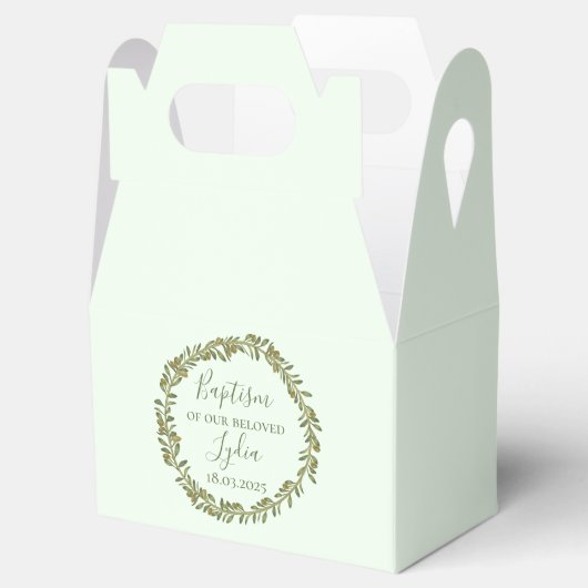 Gepersonaliseerde doop gunstbox met olijfkrans bedankdoosjes (Geopend)