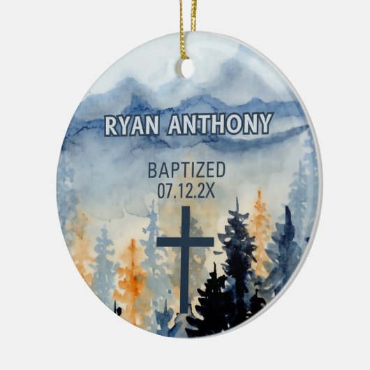 Gepersonaliseerde doop jongen cadeau Waterverf lan Keramisch Ornament (Links)