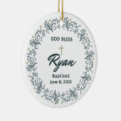 Gepersonaliseerde doop jongen geschenk foto aanden keramisch ornament (Rechts)