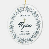 Gepersonaliseerde doop jongen geschenk foto aanden keramisch ornament (Links)