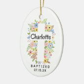 Gepersonaliseerde doop meisje bloemenkruis twee ka keramisch ornament (Links)