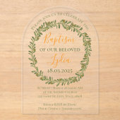 Gepersonaliseerde doop Olijfkrans Acryl Uitnodigingen (Voorkant)