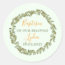 Gepersonaliseerde doop Olijfkrans Ronde Sticker