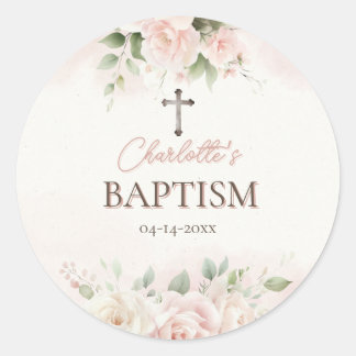 Gepersonaliseerde doop Sticker - Elegante roze roz