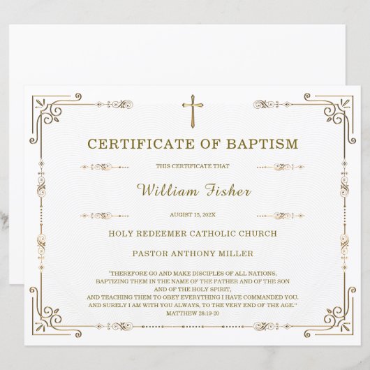 Gepersonaliseerde doopcertificaat Sjabloon bewerkb (Voorkant / Achterkant)