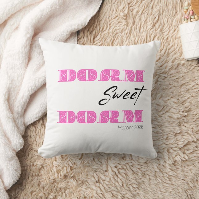 Gepersonaliseerde Dorm Sweet Dorm Roze Kussen (Deken)