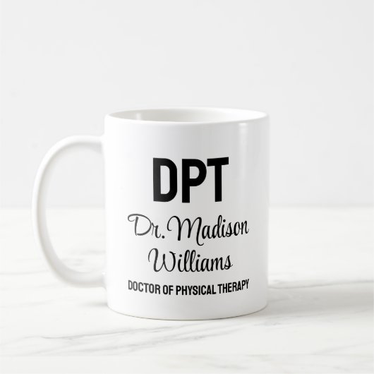 Gepersonaliseerde DPT Doctor of Physical Therapy G Koffiemok (Links)