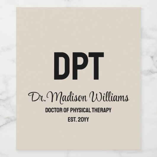 Gepersonaliseerde DPT Doctor of Physical Therapy G Wijn Etiket (Enkel label)