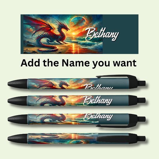 Gepersonaliseerde Dragon-naam Zwarte Inkt Pen