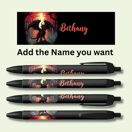 Gepersonaliseerde Dragon-naam Zwarte Inkt Pen