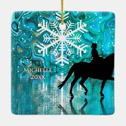 Gepersonaliseerde Dressage Horse Snowflake Kerstmi Keramisch Ornament (Achterkant)
