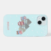 Gepersonaliseerde Drie Biggetjes met hun Huizen iPhone 15 Case (Achterkant horizontaal)