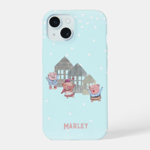 Gepersonaliseerde Drie Biggetjes met hun Huizen iPhone 15 Case