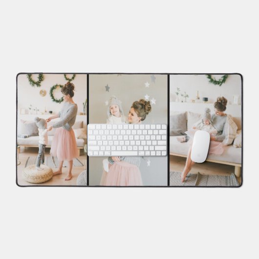 Gepersonaliseerde drie foto desk mat (Keyboard & Muis)
