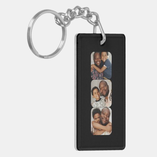 Gepersonaliseerde drie foto's en tekst sleutelhanger (Voorkant Links)