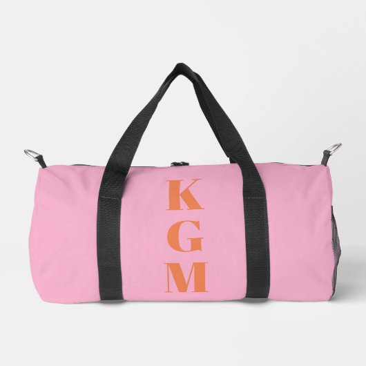 Gepersonaliseerde drie initialen roze oranje monog plunjezak (Voorkant)