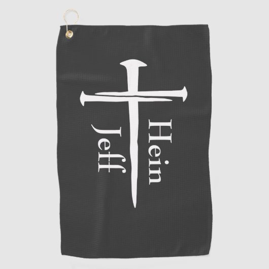 Gepersonaliseerde Drie Nagels Wit Kruis Christelij Golfhanddoek (Voorkant)