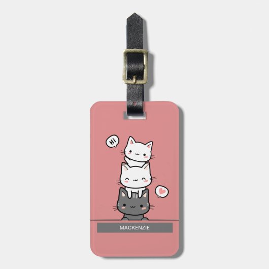 Gepersonaliseerde drie Schattige katten metgezel Bagagelabel (Voorkant verticaal)