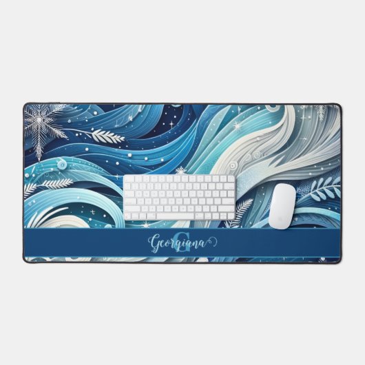 Gepersonaliseerde Dromerige Blauwe en Frosty Winte Bureaumat (Keyboard & Muis)