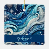 Gepersonaliseerde Dromerige Blauwe en Frosty Winte Keramisch Ornament (Achterkant)
