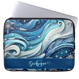 Gepersonaliseerde Dromerige Blauwe en Frosty Winte Laptop Sleeve