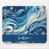 Gepersonaliseerde Dromerige Blauwe en Frosty Winte Muismat (Voorkant)