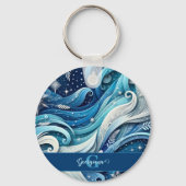 Gepersonaliseerde Dromerige Blauwe en Frosty Winte Sleutelhanger (Voorkant)