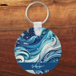 Gepersonaliseerde Dromerige Blauwe en Frosty Winte Sleutelhanger
