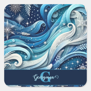 Gepersonaliseerde Dromerige Blauwe en Frosty Winte Vierkante Sticker