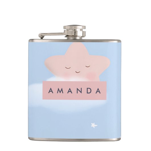 Gepersonaliseerde Dromerige Pastel Star en Cloud P Heupfles (Voorkant)