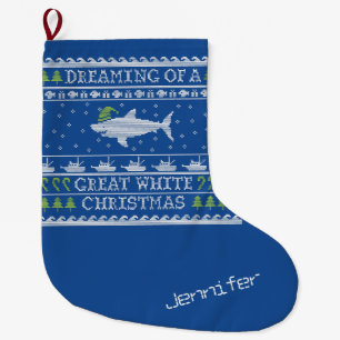 Gepersonaliseerde droom van Great White Shark Blue Grote Kerstsok