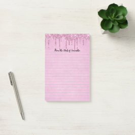 Gepersonaliseerde druipende glitters Roze geliniee Post-it® Notes