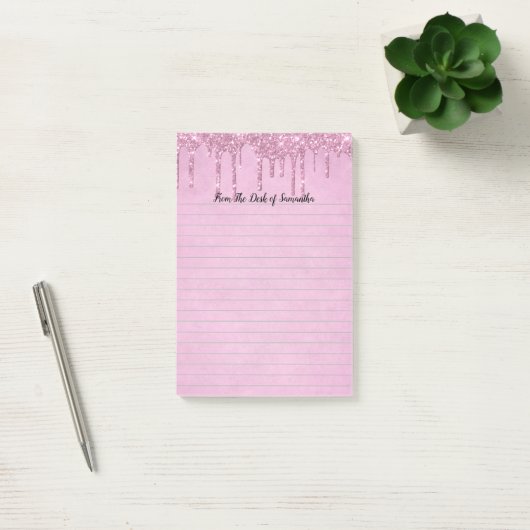Gepersonaliseerde druipende glitters Roze geliniee Post-it® Notes (Kantoor)