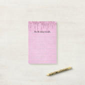 Gepersonaliseerde druipende glitters Roze geliniee Post-it® Notes (Op bureau)