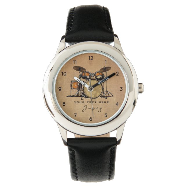 Gepersonaliseerde  Drum Set Muziek Drummer Horloge (Voorkant)