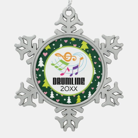 Gepersonaliseerde Drumline kerstband Tin Sneeuwvlok Ornament (Voorkant)