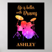 Gepersonaliseerde drummer Art Drum Kit Drumming Mu Poster (Voorkant)