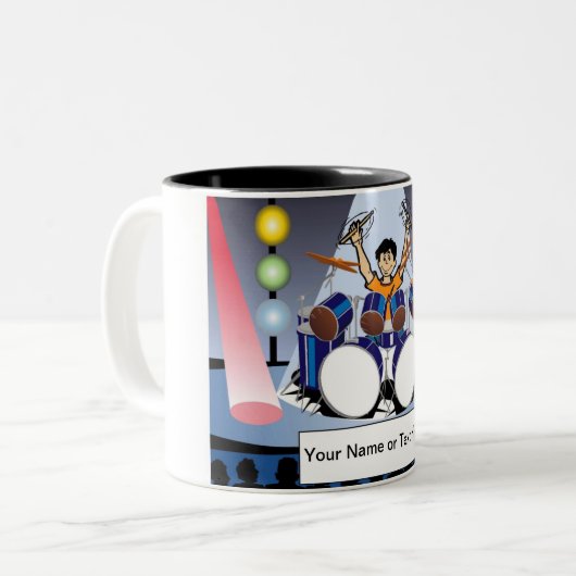 Gepersonaliseerde drummer - Mannelijke Cartoon Tweekleurige Koffiemok (Voorkant links)