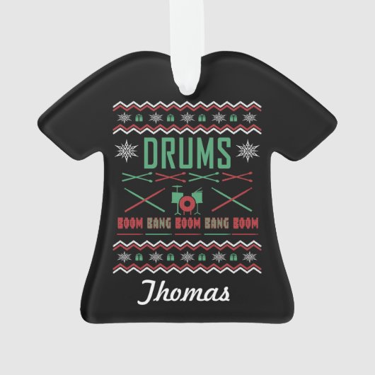Gepersonaliseerde Drums Ugly KerstSweater Ornament (achterkant)