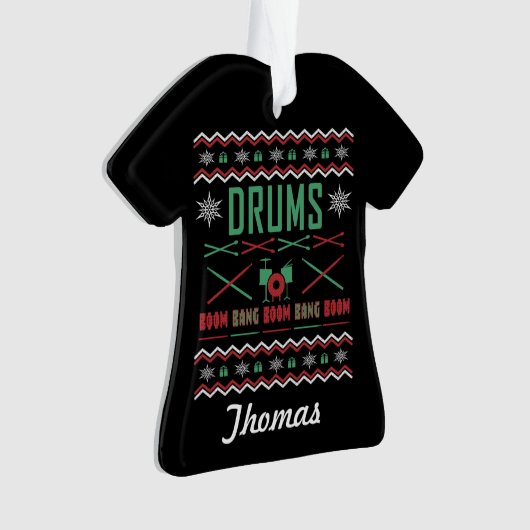 Gepersonaliseerde Drums Ugly KerstSweater Ornament (voorkant)
