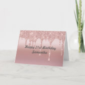Gepersonaliseerde Druppelende Glitter Roze Goud Kaart (Voorkant)