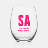 Gepersonaliseerde dubbele schaduw monogram bruidsm wijnglas zonder voet (Voorkant)