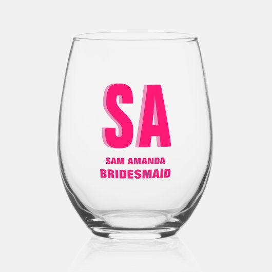 Gepersonaliseerde dubbele schaduw monogram bruidsm wijnglas zonder voet (Voorkant)